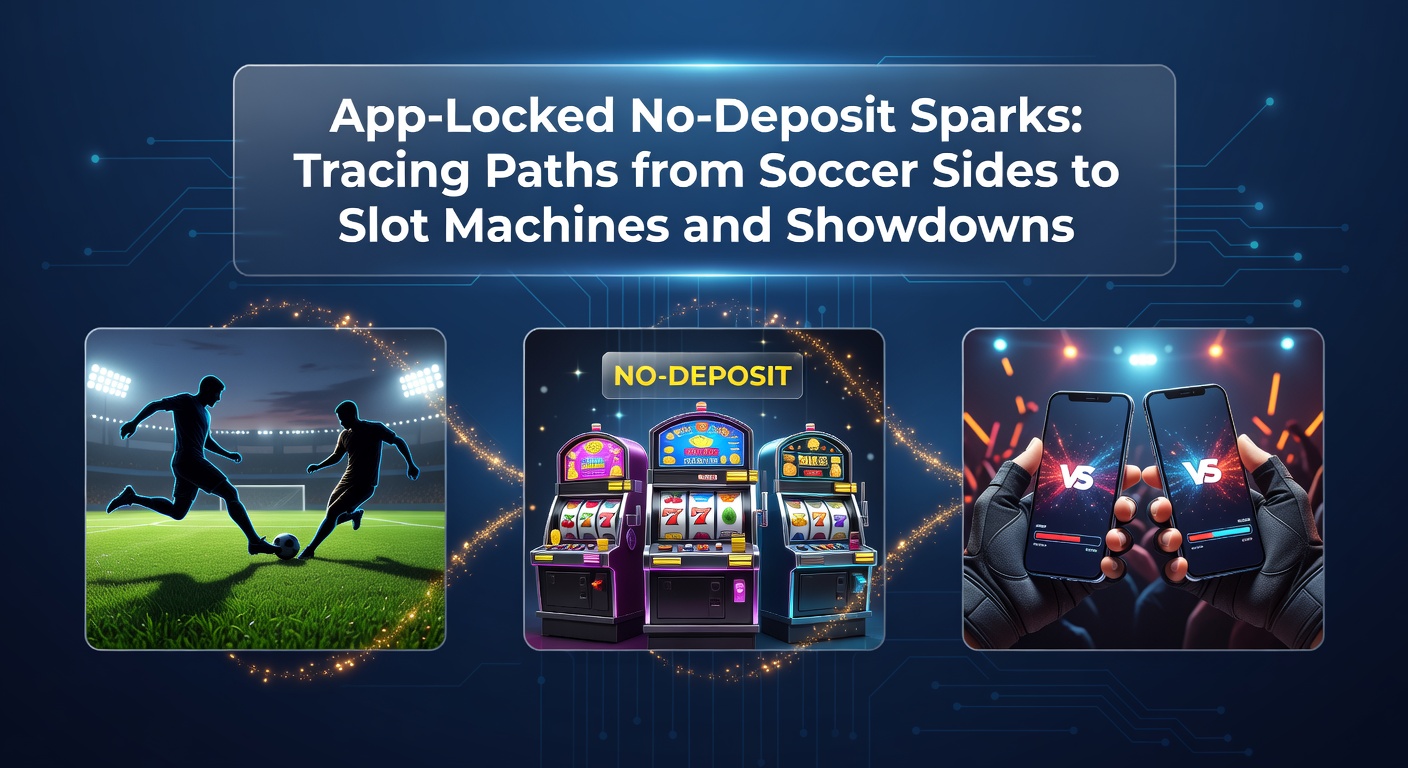Mobile app screen showing a no-deposit bonus offer for soccer betting transitioning to slot games