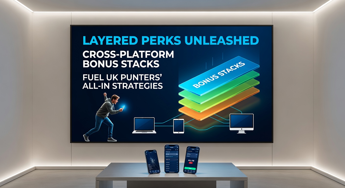 Split-screen view of betting apps open simultaneously on a tablet, displaying stacked bonus balances and active wagers across sports and casino sections