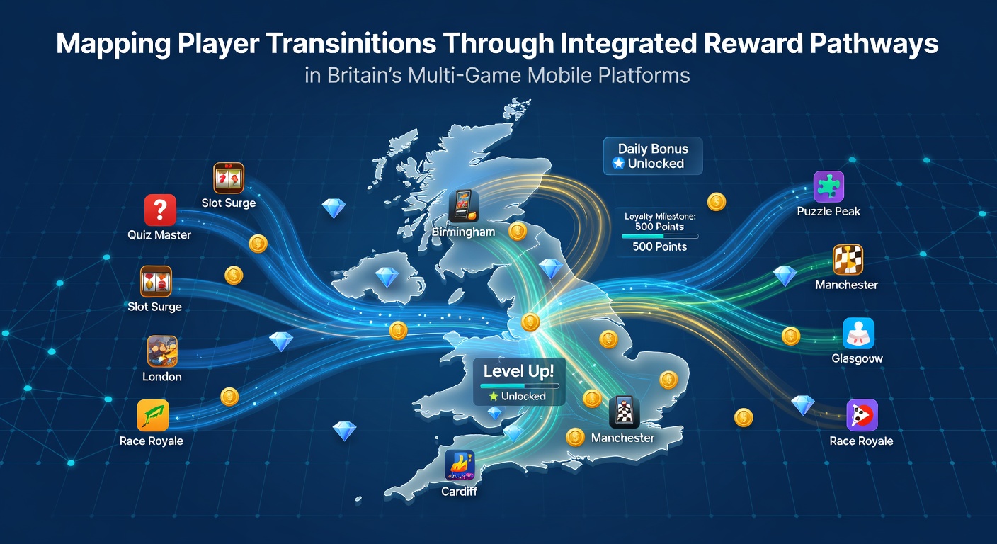 Diagram showing player pathways across sports betting, casino slots, and poker sections within a single UK mobile app interface