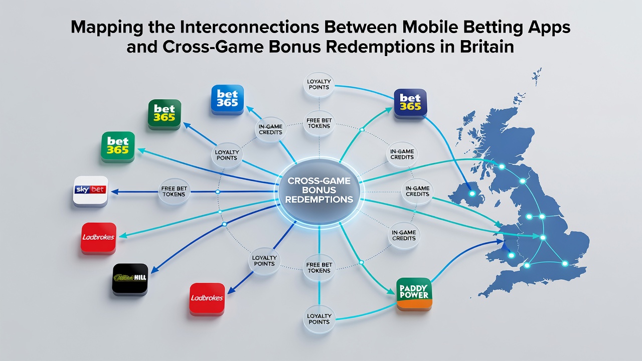 Illustration of interconnected bonus flows between sports, casino and poker sections in a betting app