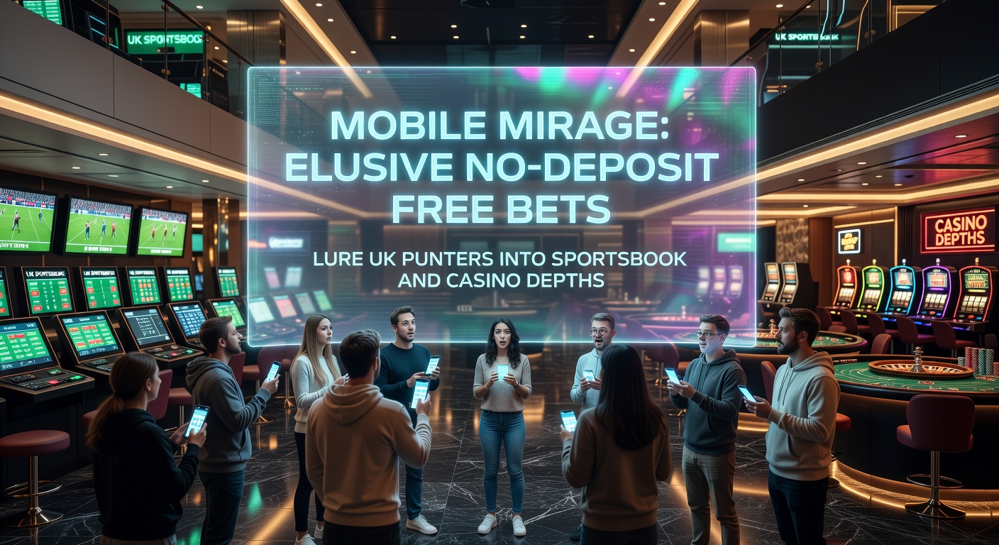 UK punter on smartphone screen displaying elusive no-deposit free bet offer amid sportsbook odds and casino slots