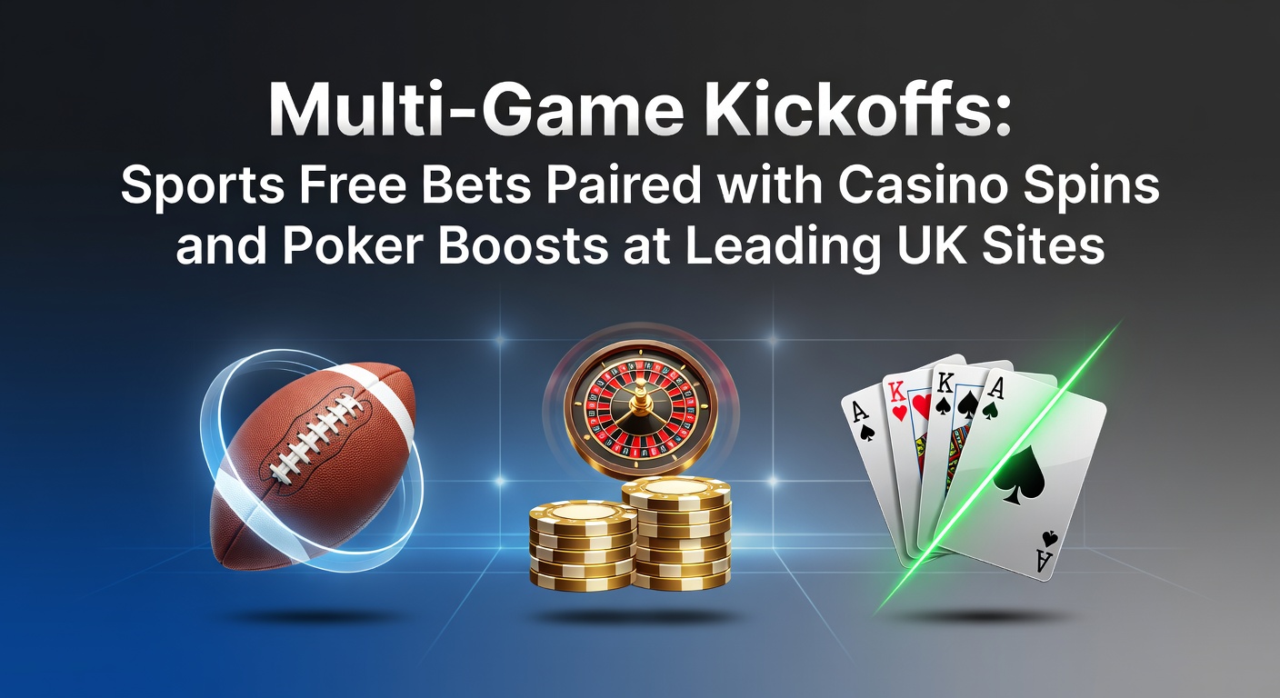 Vibrant display of sports betting odds alongside casino slot reels and poker table graphics, highlighting bundled promotions on a UK betting site interface
