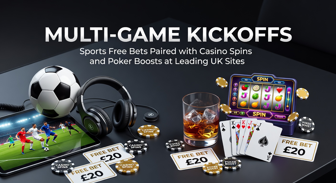 Close-up of a mobile screen showing a multi-game bonus claim page, with sports odds, spinning reels, and poker chips illustrated in a unified promotional banner