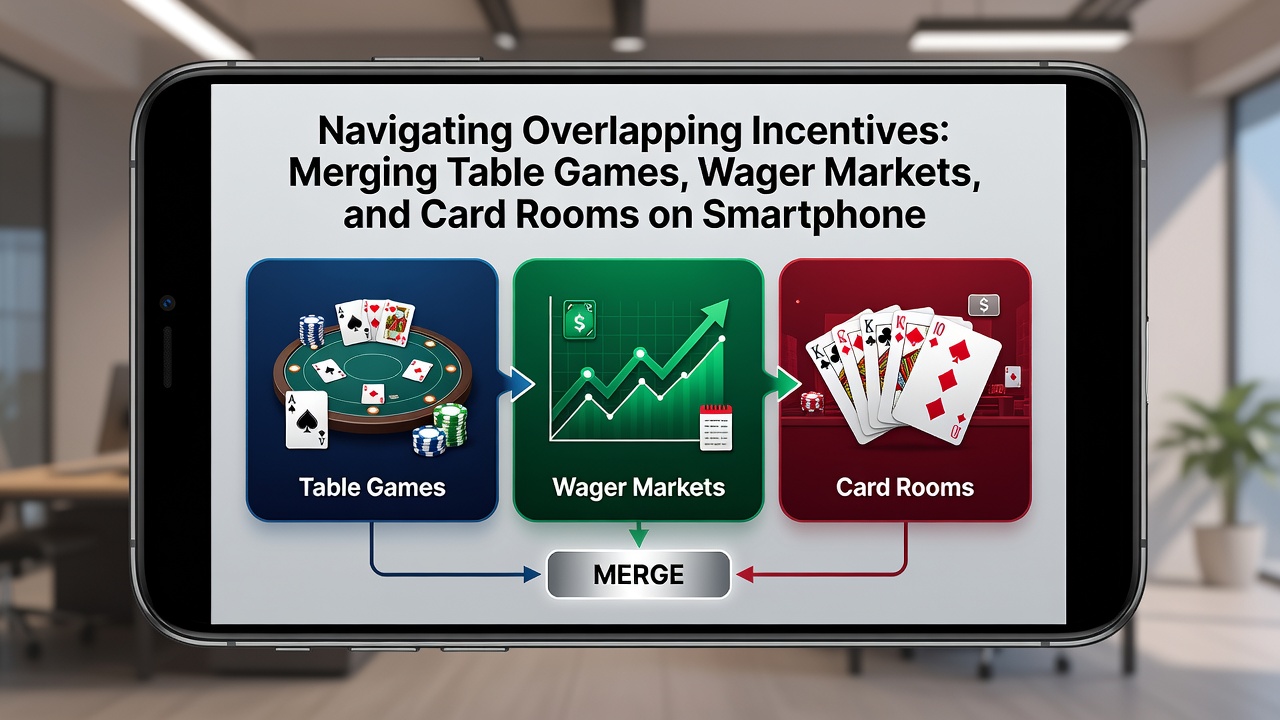 Close-up of mobile app dashboard showing merged rewards across poker, table games, and betting markets