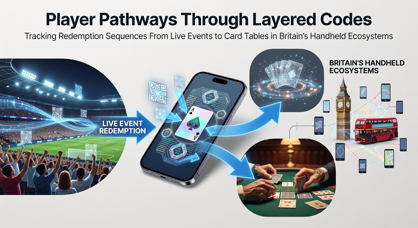 Mobile app interface showing layered code redemptions transitioning from live sports events to poker tables in UK handheld ecosystems