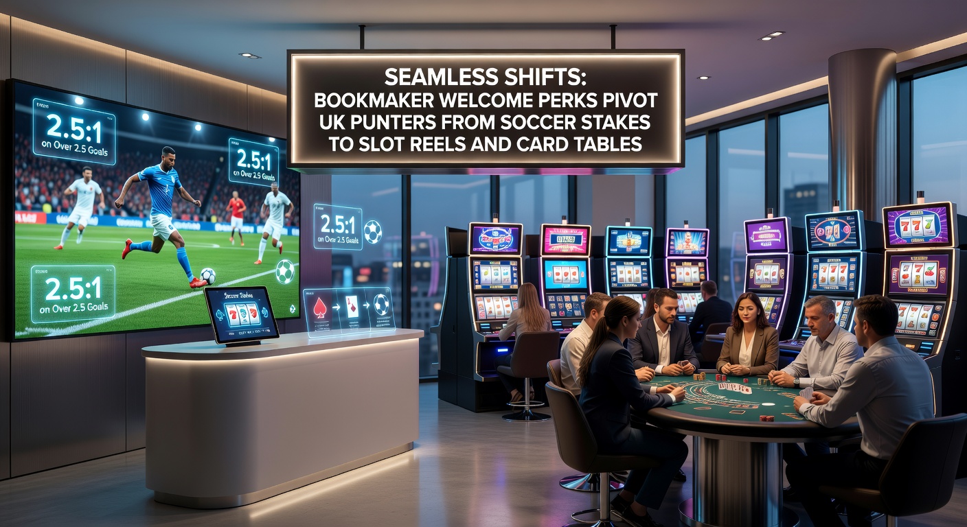 UK punter transitioning from soccer betting screen to vibrant slot reels on a mobile device, highlighting the seamless shift via bookmaker apps