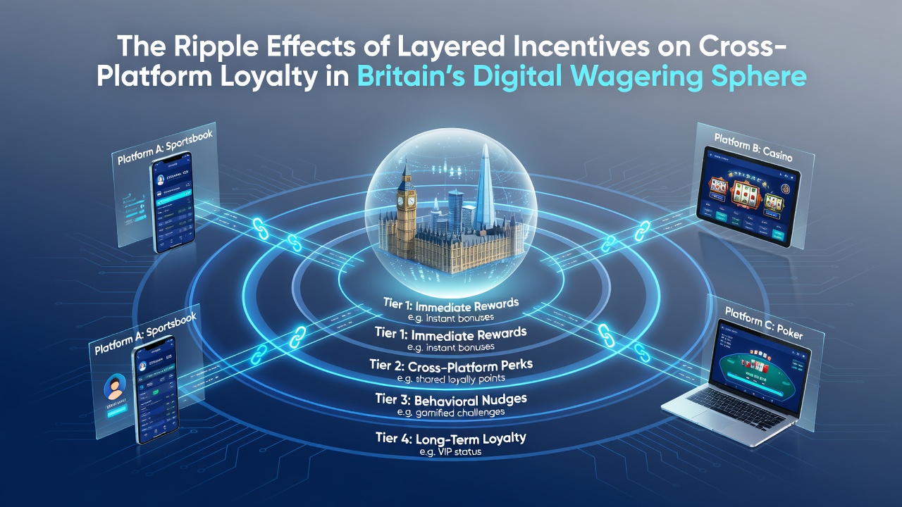 Visual representation of layered betting incentives flowing between UK digital platforms and user loyalty metrics
