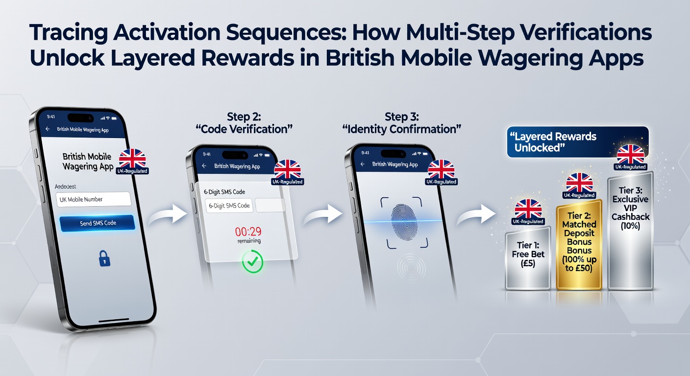 Diagram showing multi-step verification flow in a British mobile wagering app interface