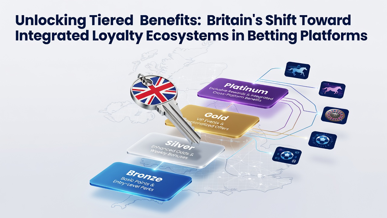 Illustration of integrated loyalty tiers on UK betting platforms showing progression from bronze to platinum levels with rewards icons